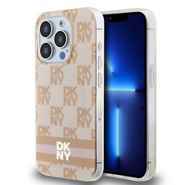 DKNY IML rūtainais mono raksts un drukātas svītras Magnētiskais viedtālruņa apvalks iPhone 15 Pro Max - rozā