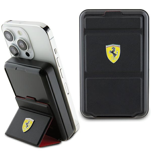 Magnētiskais portatīvais lādētājs Ferrari Metal Logo MagSafe 15W 10000mAh ar statīva funkciju (melns)