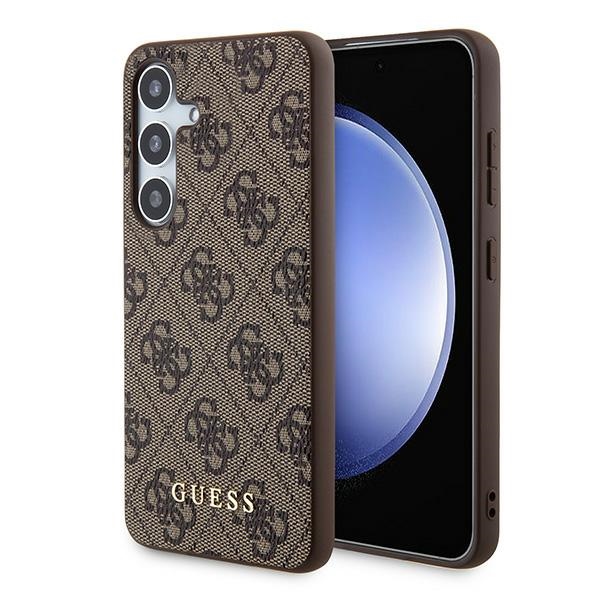 Guess 4G Metal Gold Logo viedtālruņa apvalks Samsung Galaxy A35 - brūns