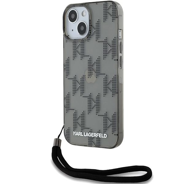 Karl Lagerfeld IML Mono KL Pattern & Cord viedtālruņa apvalks iPhone 15 / 14 / 13 - melns
