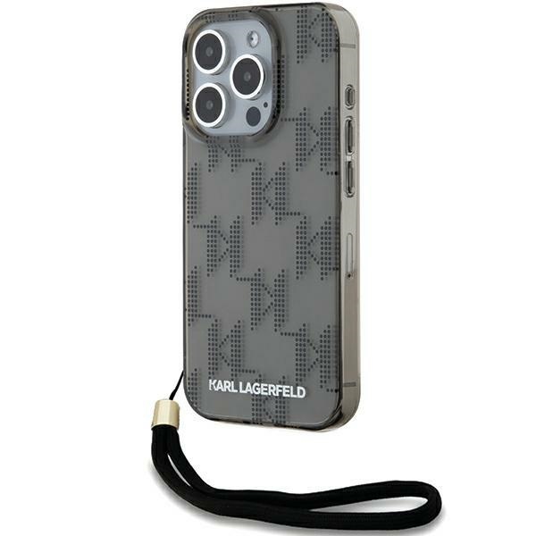 Karl Lagerfeld IML Mono KL Pattern & Cord viedtālruņa apvalks iPhone 15 Pro Max - melns