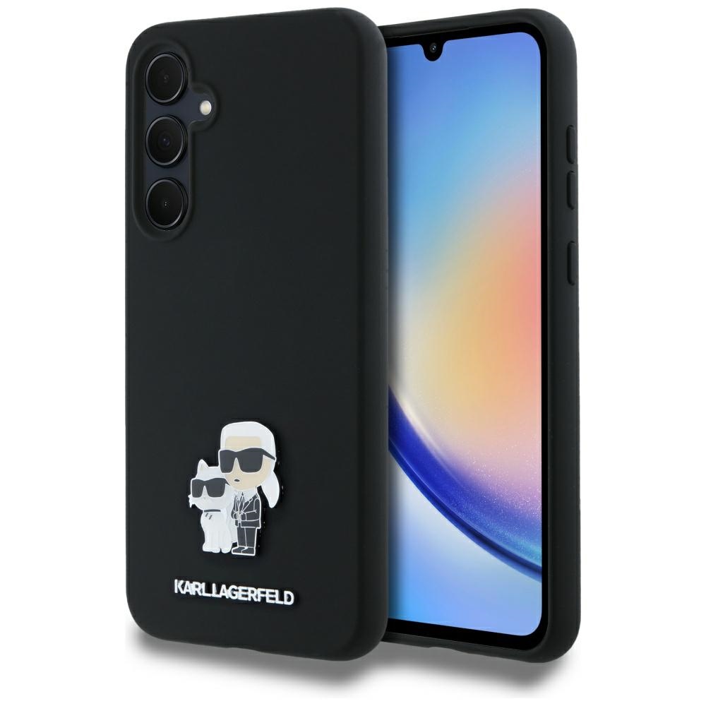 Karl Lagerfeld Silikona Karl&Choupette Metal Pin viedtālruņa apvalks Samsung Galaxy A35 - melns