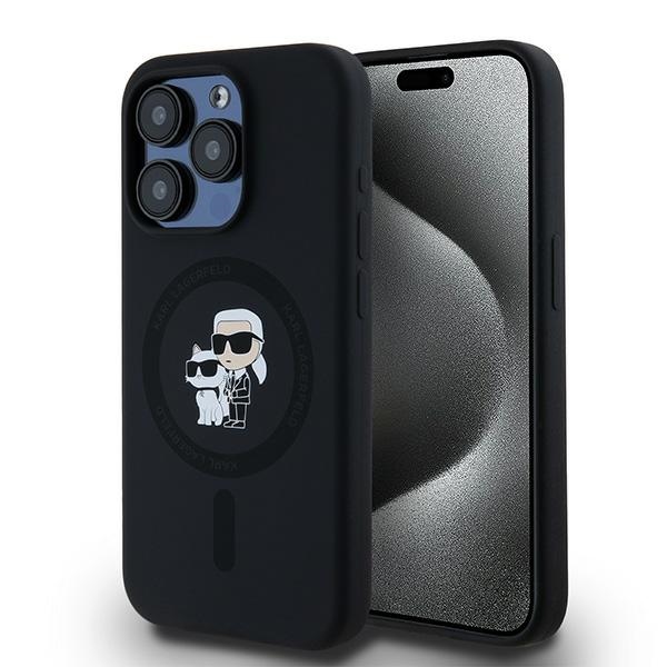 Karl Lagerfeld silikona Karl&Choupette magnētiskais viedtālruņa apvalks iPhone 15 Pro - melns