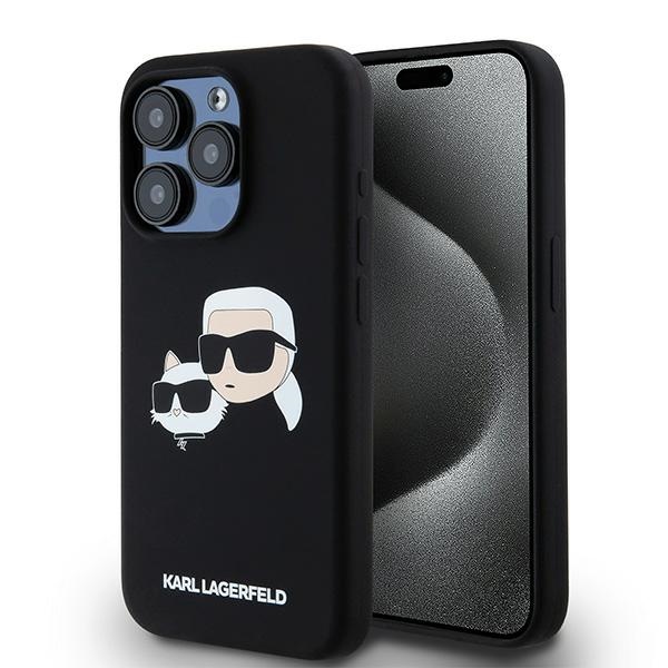 Karl Lagerfeld silikona Karl&Choupette magnētiskais viedtālruņa apvalks iPhone 15 Pro - melns