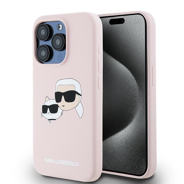 Karl Lagerfeld silikona Karl&Choupette magnētiskais viedtālruņa apvalks iPhone 15 Pro - rozā
