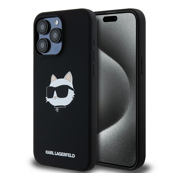 Karl Lagerfeld silikona Choupette Head magnētiskais viedtālruņa apvalks iPhone 15 Pro Max - melns