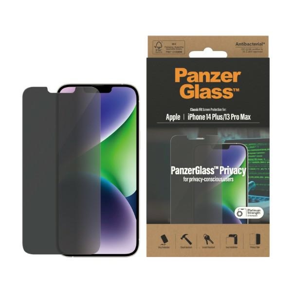 PanzerGlass Classic Fit privātuma antibakteriālais stikls iPhone 14 Plus/13 Pro Max