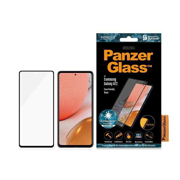 PanzerGlass E2E Microfracture antibakteriālais stikls Samsung Galaxy A72 - ar melnu rāmi