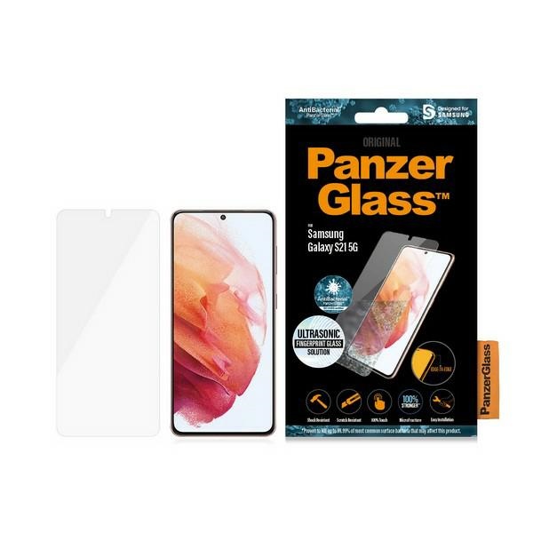 PanzerGlass E2E Microfracture antibakteriālais stikls Samsung Galaxy S21 - ar melnu rāmi