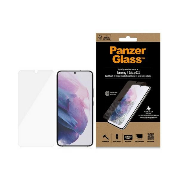 PanzerGlass E2E Microfracture antibakteriālais stikls Samsung Galaxy S22 - ar melnu rāmi