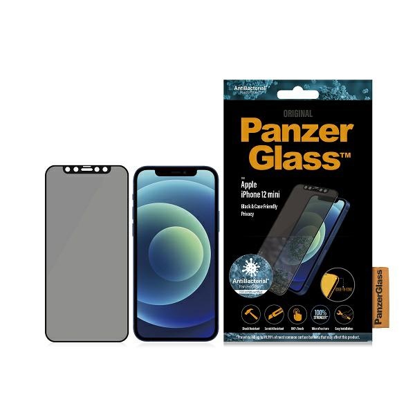 PanzerGlass E2E Super+ Microfracture antibakteriālais rūdītais stikls iPhone 12 mini – ar melnu ietvaru