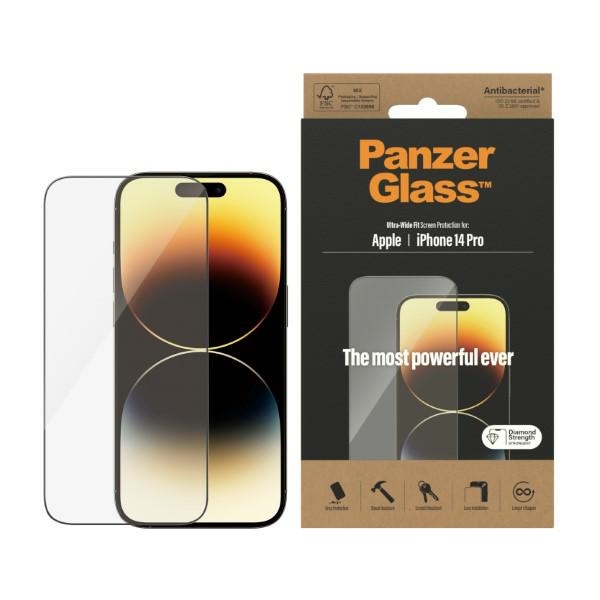 PanzerGlass Ultra-Wide Fit antibakteriālais rūdītais stikls iPhone 14 Pro viedtālrunim