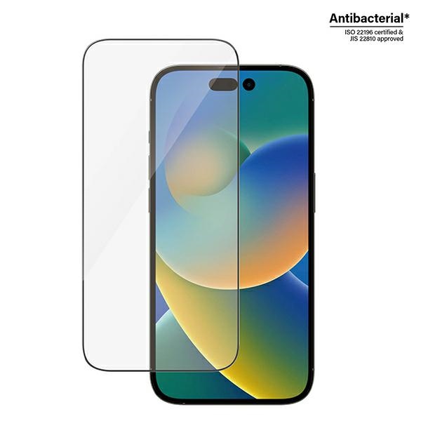 PanzerGlass Ultra-Wide Fit antibakteriālais rūdītais stikls ar pozicionētāju iPhone 14 Pro viedtālrunim