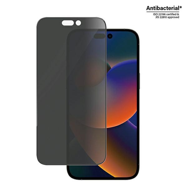 PanzerGlass Ultra-Wide Fit antibakteriālais privātuma rūdītais stikls ar pozicionētāju iPhone 14 Pro Max viedtālrunim