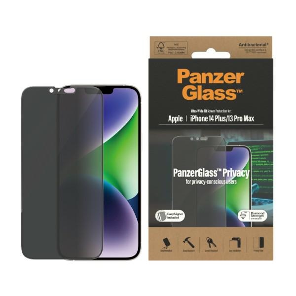 PanzerGlass Ultra-Wide Fit rūdītais stikls antibakteriālais privātuma ar pozicionētāju iPhone 14 Plus / 13 Pro Max