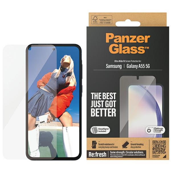PanzerGlass īpaši plats aizsargstikls ar pozicionētāju Samsung Galaxy A55 5G
