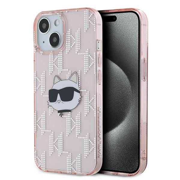 Karl Lagerfeld IML Choupette galvas un monogrammas apvalks iPhone 14 / 15 / 13 - rozā
