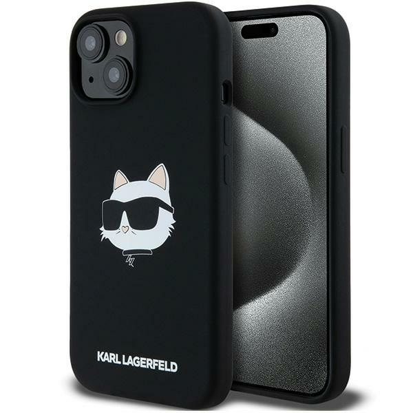 Karl Lagerfeld Silikona Choupette Head Magnētiskais viedtālruņa apvalks iPhone 15 Plus / 14 Plus – melns