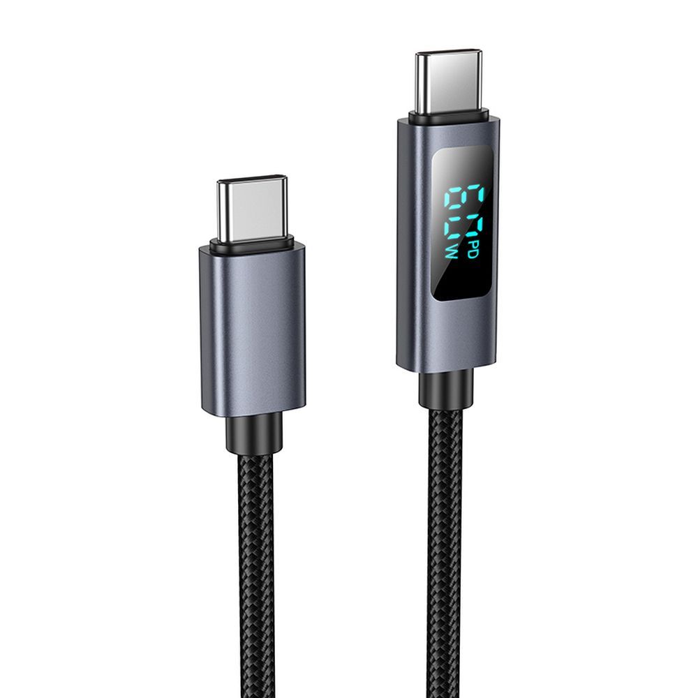 Kabelis USB C uz USB C Hoco 3A 60W ar digitālo indikatoru 1 m X112 melns