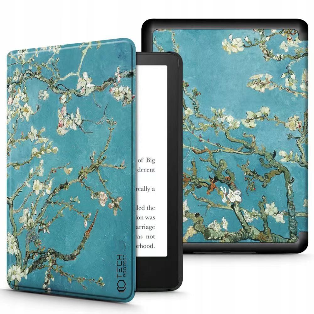 Tech-Protect SmartCase viedtālruņa apvalks Kindle Paperwhite V / 5 / Signature Edition - zils ar sakuras ziediem