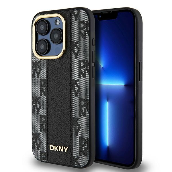 DKNY Ādas rūtainais magnētiskais apvalks iPhone 15 Pro - melns
