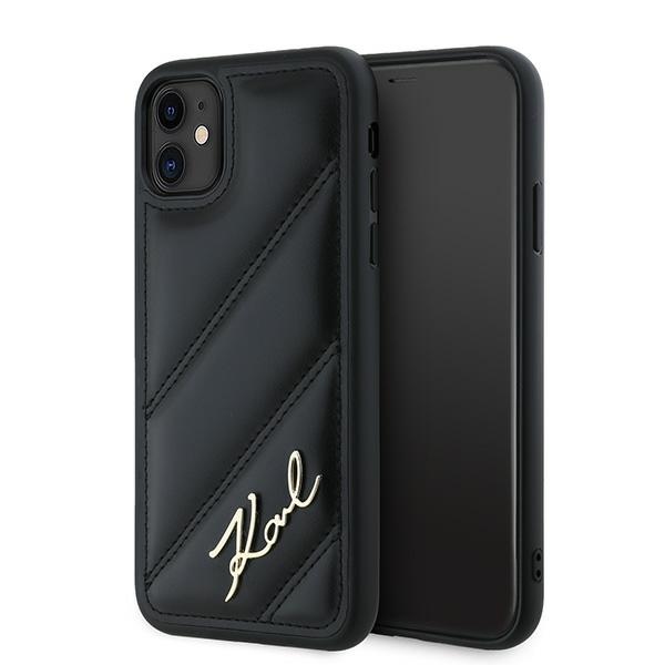 Karl Lagerfeld Diagonal Quilted Script apvalks viedtālrunim iPhone 11 / Xr - melns