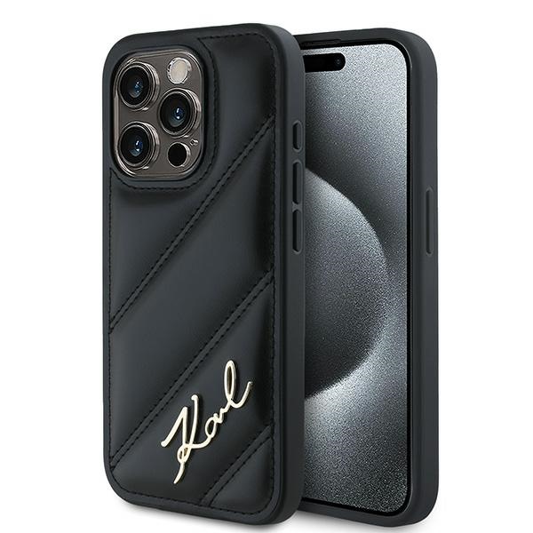 Karl Lagerfeld Diagonal Quilted Script viedtālruņa apvalks iPhone 14 Pro Max - melns