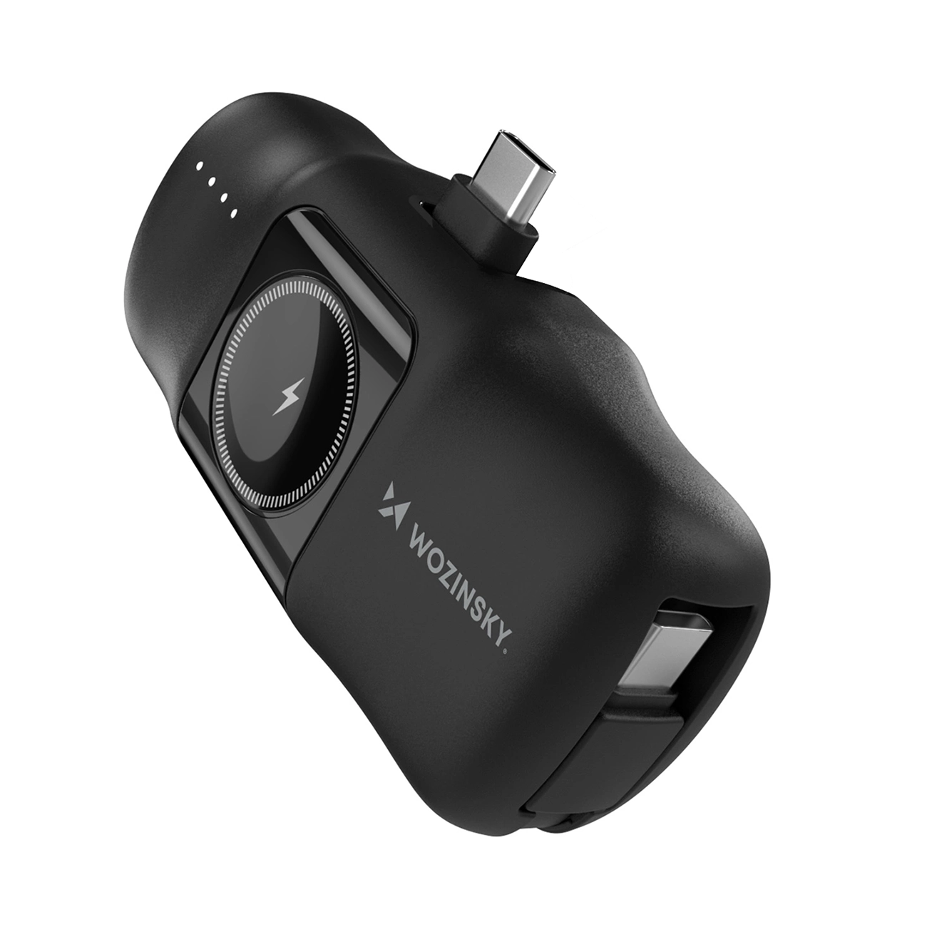 Wozinsky WF16-YCS 5000mAh 15W USB-C mini portatīvais lādētājs ar iebūvētu USB-C kabeli un Apple Watch lādētāju - melna