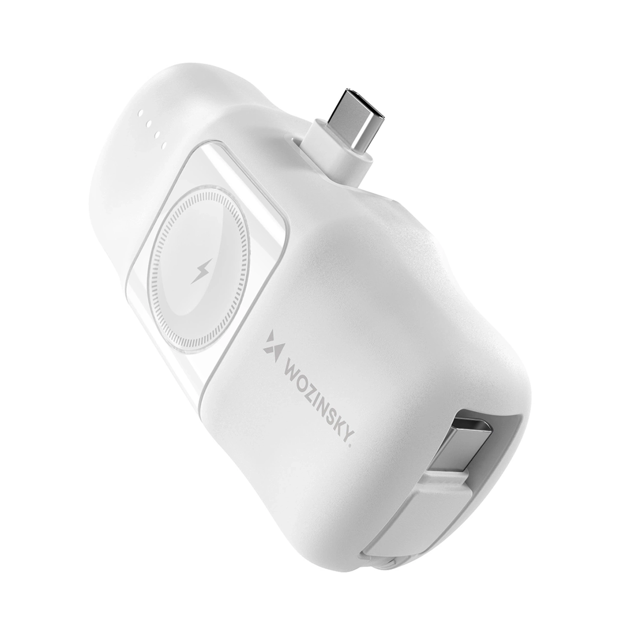 Wozinsky WF16-YCS 5000mAh 15W USB-C mini portatīvais lādētājs ar iebūvētu USB-C kabeli un Apple Watch lādētāju - balta