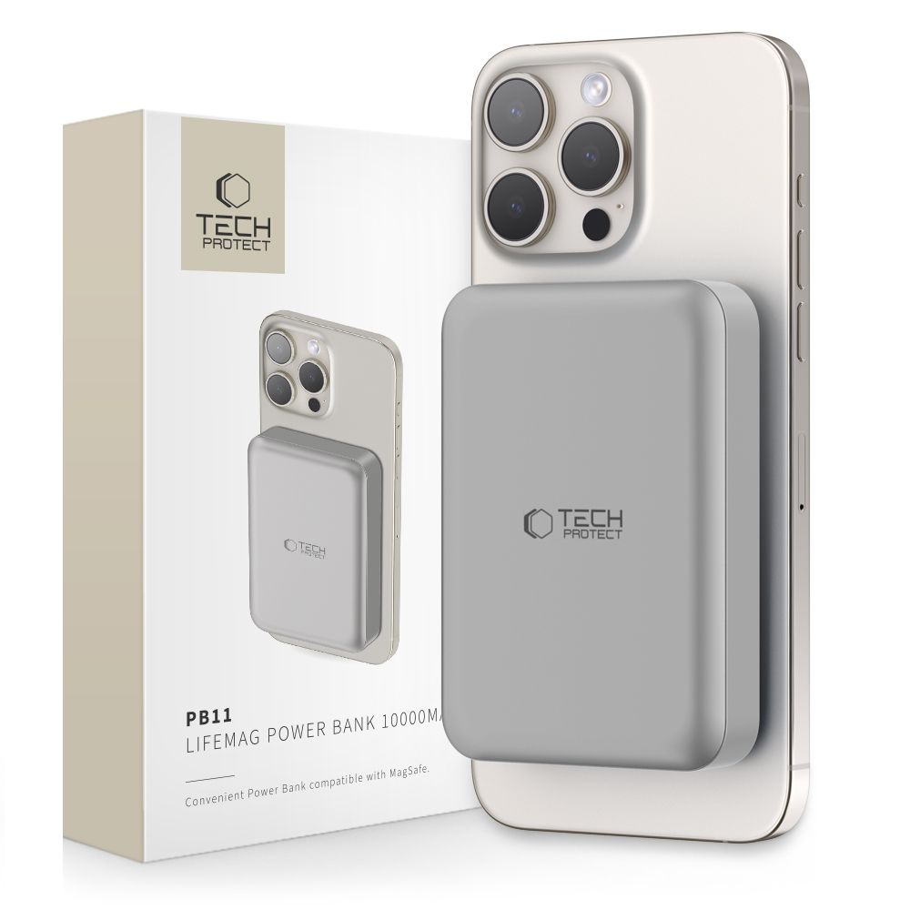 Portatīvais lādētājs Tech-Protect PB11 LifeMag MagSafe 10000 mAh - titāna