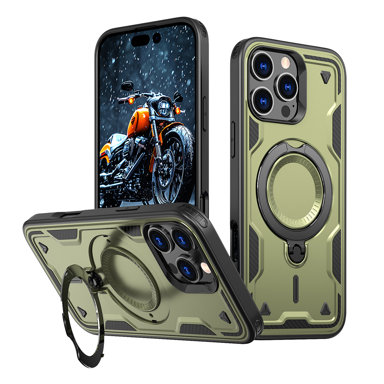 Hybrid Armor Trendy viedtālruņa apvalks ar MagSafe iPhone 16 Pro - zaļš