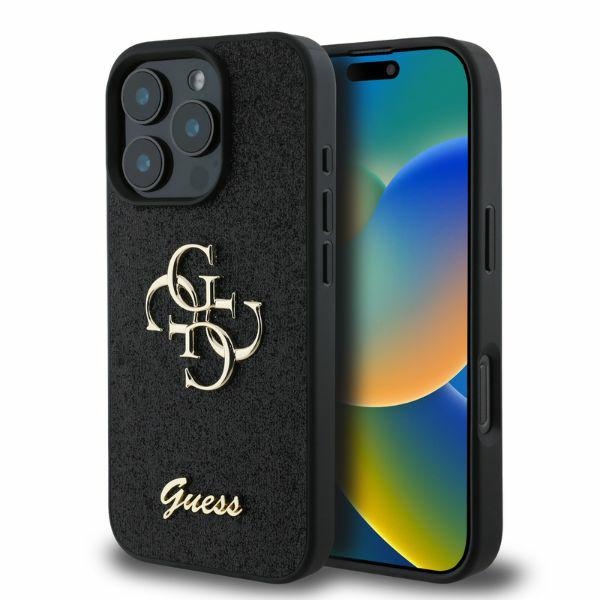 Guess Fixed Glitter Big 4G viedtālruņa apvalks iPhone 16 Pro - melns