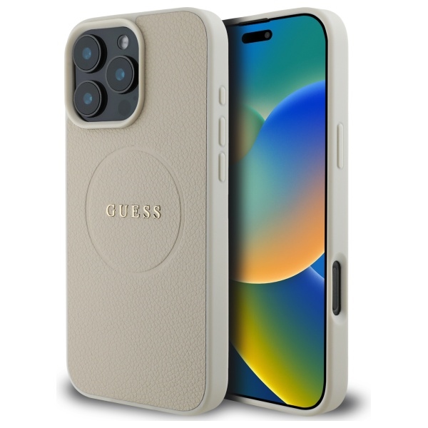 Guess graudainais zelta gredzena magnētiskais viedtālruņa apvalks iPhone 16 Pro Max - bēšs