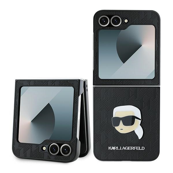 Karl Lagerfeld Saffiano monogrammas viedtālruņa apvalks Samsung Galaxy Z Flip 6 - melns