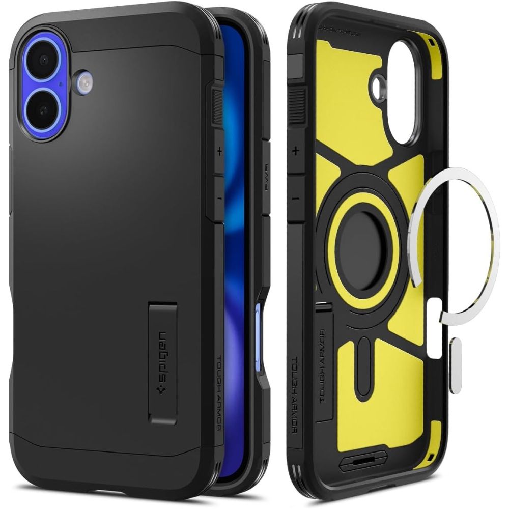 Spigen Tough Armor Magnētiskais apvalks ar statīvu iPhone 16 - melns