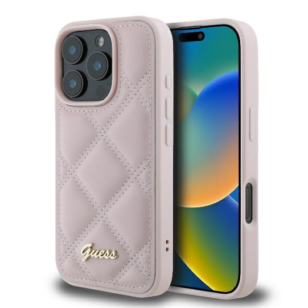 Guess Stepēts Metāla Logotips viedtālruņa apvalks iPhone 16 Pro - rozā