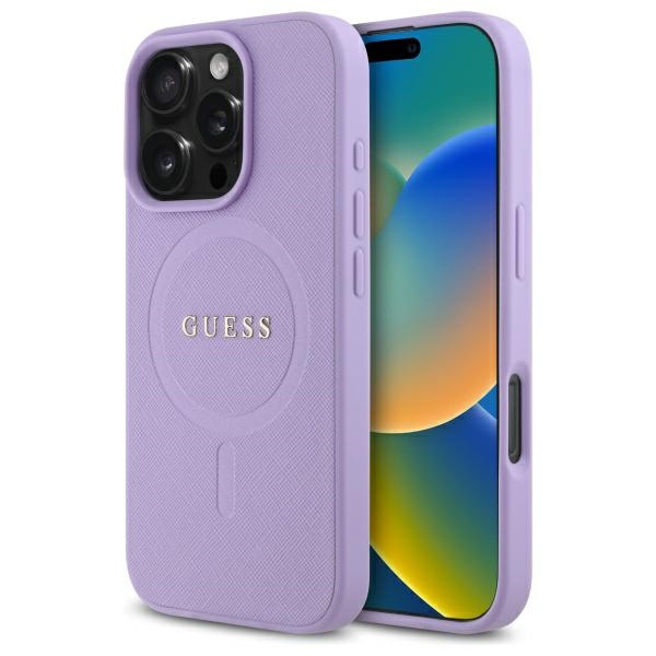Guess Saffiano Magnētiskais viedtālruņa apvalks iPhone 16 Pro Max - violets