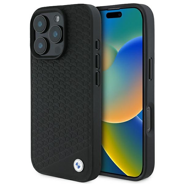 BMW Paraksts Ādas Dimanta Metāla Logotips Magnētiskais viedtālruņa apvalks iPhone 16 Pro Max - melns