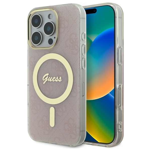 Guess IML 4G Magnētiskais viedtālruņa apvalks iPhone 16 Pro - rozā