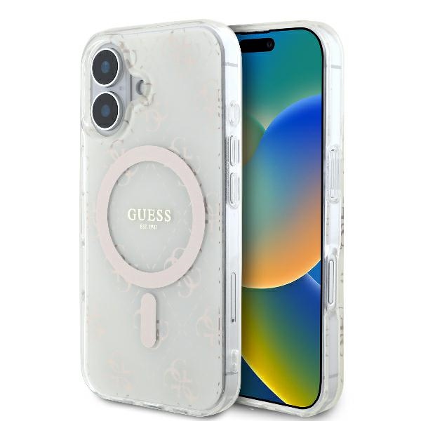 Guess IML 4G Fons Magnētiskais viedtālruņa apvalks iPhone 16 Plus - balts