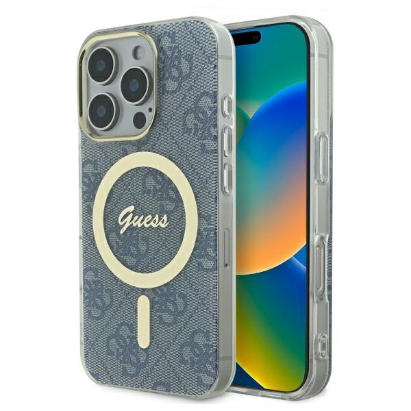 Guess IML 4G Magnētiskais viedtālruņa apvalks iPhone 16 Pro Max - zils