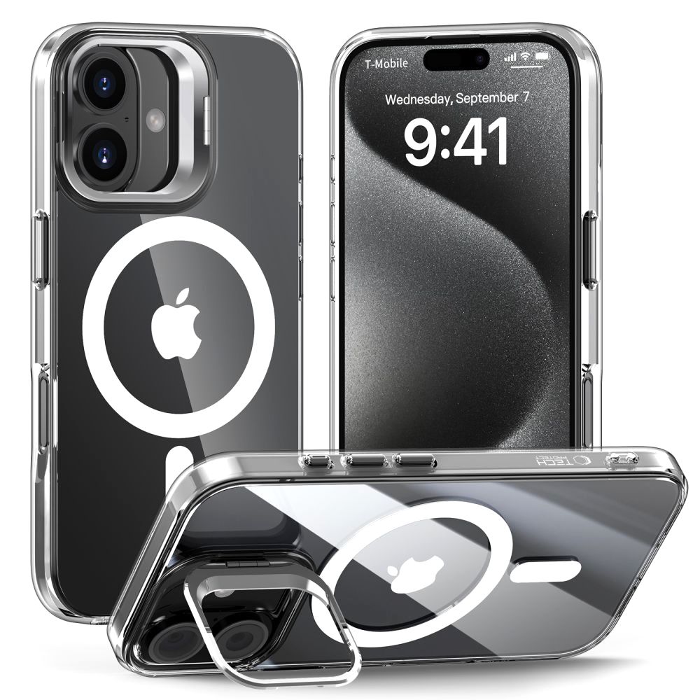 Tech-Protect MagStand MagSafe iPhone 16 apvalks - caurspīdīgs