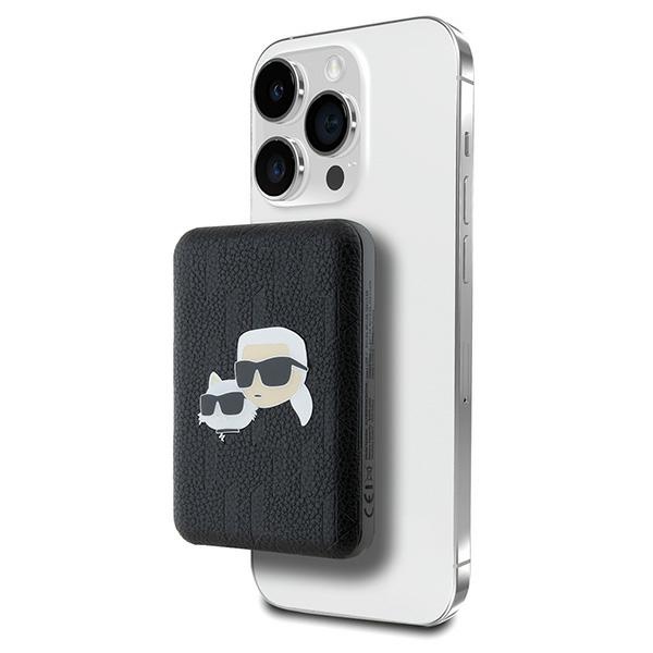 Karl Lagerfeld Magnētiskais indukcijas Portatīvais lādētājs KLPB5FPGKSKCHK 16W 5000mAh melna/melna Karl&Choupette Head Pin