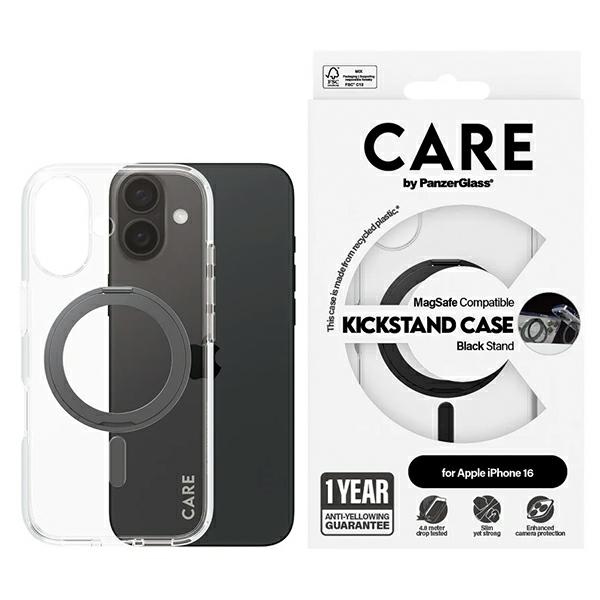 CARE by PanzerGlass Funkcionālais viedtālruņa apvalks ar statīvu iPhone 16 6.1" melns/melns Magnētiskais 1321