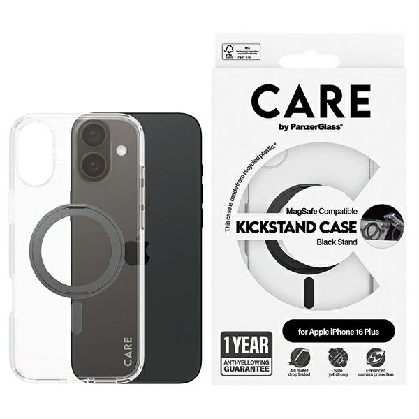 CARE by PanzerGlass Funkcionālais viedtālruņa apvalks ar statīvu iPhone 16 Plus 6.7" melns/melns Magnētiskais 1323