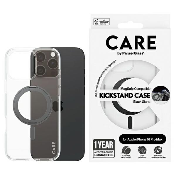 CARE by PanzerGlass Funkcionālais viedtālruņa apvalks ar statīvu iPhone 16 Pro Max 6.9" melns/melns Magnētiskais 1324