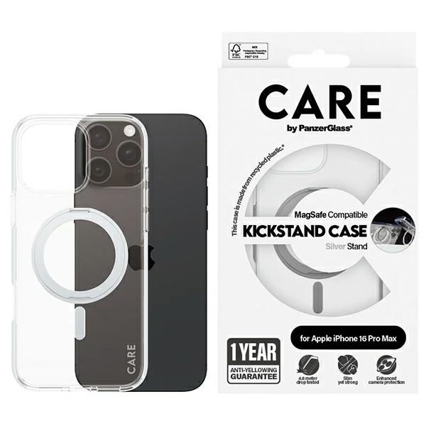 CARE by PanzerGlass Funkcionālais viedtālruņa apvalks ar statīvu iPhone 16 Pro Max 6.9" sudraba/sudraba Magnētiskais 1328