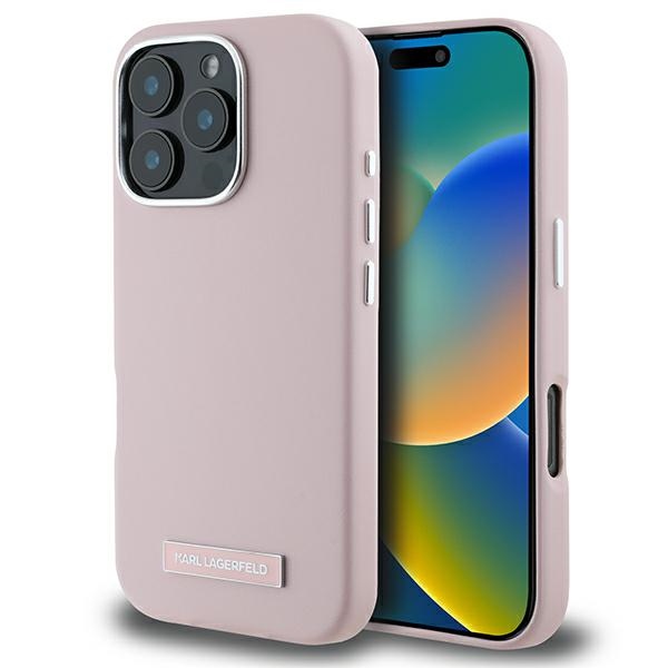 Karl Lagerfeld FW Metal Plate magnētiskais viedtālruņa apvalks iPhone 16 Pro - rozā