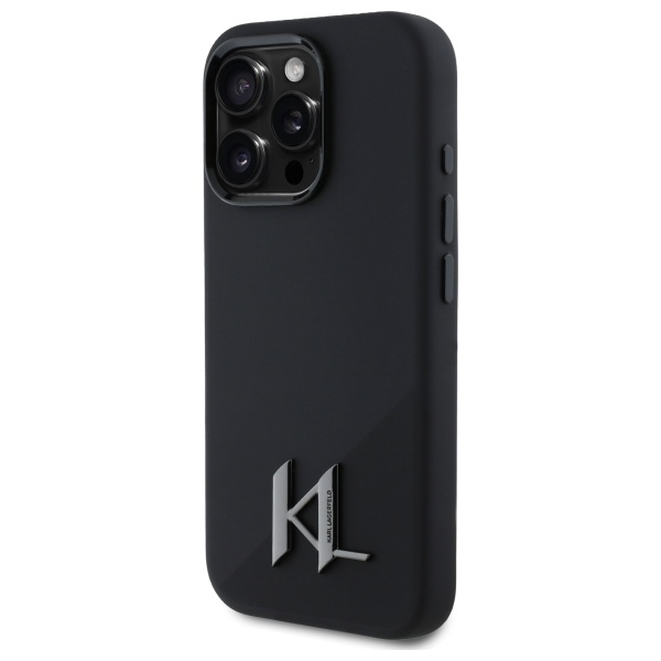 Karl Lagerfeld Silicone Shadow Metal Initial Magnētiskais iPhone 16 Pro viedtālruņa apvalks - melns
