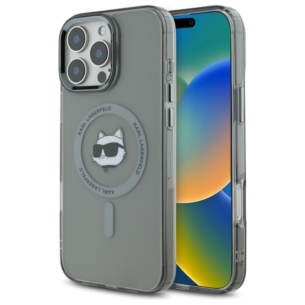 Karl Lagerfeld IML Metal Choupette Head Magnētiskais viedtālruņa apvalks iPhone 16 Pro Max - melns